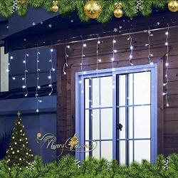 Qunlight LED Icicle Lights, 300 LEDs, 33ft, 8 Modes, Curtain Fairy Light with 60 Drops, Clear Wire LED String for Christmas/Thanksgiving/Easter/Halloween/Party Backdrops Decorations (Cool White)