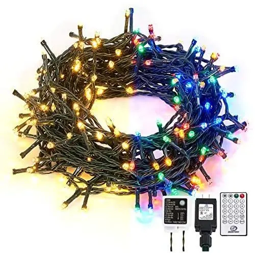 LANFU 11 Functions Dual Color Outdoor Christmas Lights 20M 200 LED Outdoor String Lights for Patio Garden Tree Gazebo Living Room Bedroom Wedding Party Decoration (Warm White Multicolor Voice Control)