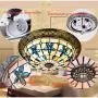 Shell Stained Glass Flush Mount Ceiling Light,Handmade Vintage Tiffany Style Ceiling Lamps,Dining Room Ceiling Lighting Fixtures,for Bedroom, Kitchen, Balcony,01,16inch