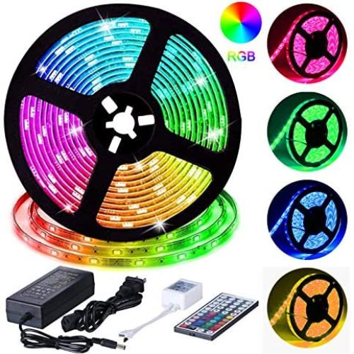 LED Strip Lights, HengBo 16.4ft 5m Waterproof RGB Color Changing Rope Lighting, SMD 5050 Flexible Tape Lights with 44 Key IR Remote Controller Power Supply for Bedroom, Kitchen
