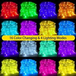 Led Rope Lights Outdoor Battery - 100 LEDs 33ft RGB 16color USB or Battery Operated Rope Lights with Remote, Waterproof Color Changing Tube Lights for Bedroom,Christmas,Party Indoor Decorations