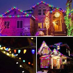 C9 Christmas String Lights Outdoor/Indoor, Extendable 50 LED 49ft Green Wire Christmas Tree Lights, Fairy Lights for Xmas Party Wedding Decoration (Multi Color)