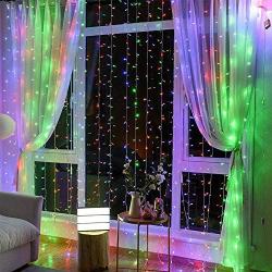 Qunlight Star 304 LED 9.8ftx9.8ft 30V 8 Modes with Memory Window Curtain String Lights Wedding Party Home Garden Bedroom Outdoor Indoor Wall Decorations (Multicolor)