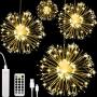 AXUAN 4 Pack LED Firework Light, USB Rechargeable Battery Operated Hanging Waterproof String Light, 8 Modes Starburst Fairy Light with Remote, Decorative for Christmas Party Home Garden Wedding