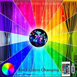 16 Color Changing Rainbow Curtain Lights Backdrop Window Lights, 200 LED USB Remote Control Colorful Icicle Fairy Lights String Lights for Weddings Party, Christmas Decor-9.8ft x 9.8ft(Multiple Color)