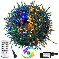 MZD8391 Color Changing Christmas String Lights Outdoor Indoor, 108FT 300 LED Warm White Multi Color Fairy Lights, END to END CONNECTABLE, Waterproof Christmas Tree Lights with Timer Remote