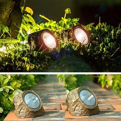 Solar Garden Rock Lights Outdoor,Ronana 2 Pack 10 LED Waterproof Solar Powered Rock Light with Ground Plug， Outdoor Landscaping Spotlights, for Indoor and Outdoor Decoration