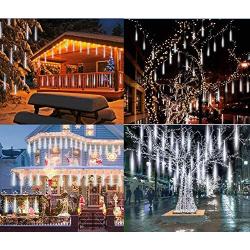 Meteor Lights, Hitopin 30cm 8 Tubes 192 LED Falling Rain Lights Outdoor, with a Transformer, Christmas Meteor Shower Lights, Snowfall Fairy Lights, for Party Wedding Christmas Tree Decoration (White)