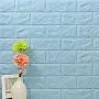 QIHANG Self Adhesive Waterproof Brick PE Wallpapers 3D Wall Sticker Living Room Wallpaper Mural Bedroom TV Background Decorative Stickers (Light Blue)