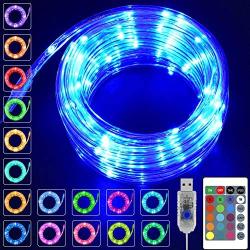 KNONEW 2 Pack LED Rope Lights, 16 Colors Changing 100 LED 33ft USB Powered Fairy Rope Light with Remote, Indoor Decorative Light for Wedding Christmas Waterproof Outdoor Garden Stairs Balcony Party