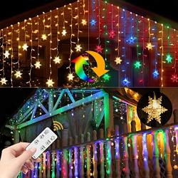 Led Snowflake Icicle Lights Christmas Lights Outdoor Color Changing Window Curtain String Fairy Light for Indoor House Window Home Wall Patio Yard Garden Porch Holiday 360 Led 40ft 8 Modes