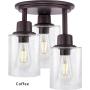 Semi Flush Mount Ceiling Light, 3-Light Close to Ceiling Light Fixtures, Vintage Oil-Rubbed Bronze Finish with Clear Seeded Glass Shade Chandelier Lighting for Stairs Porch Hallway Entryway Kitchen