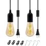 Plug in Hanging Light Kit, Retro Hanging Lights with Plug in Cord, E26 E27 Industrial Pendant Light Fixture, 9.8 FT Cord with On/Off Switch Hanging Lamp for Living Room Bedroom 2 Pack (Black)