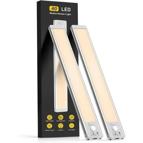 Under Cabinet Lights, 40 LED Rechargeable Battery Operated Motion Sensor Light Indoor, 2 Pack Magnetic Dimmable Closet Lights, Wireless Under Counter Lights for Kitchen, Stairs Under Cabinet Lights, 40 LED Rechargeable Battery Operated Motion Sensor Light Indoor, 2 Pack Magnetic Dimmable Closet Lights, Wireless Under Counter Lights for Kitchen, Stairs
