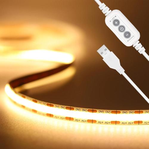 PAUTIX COB LED Strip Light 5V USB 6.56ft/2m 640LEDs 1200lm Dimmable LED Strip Light 3000K Warm White CRI90+ USB TV Backlight,Flexible Under Cabinet Tape Light for Bedroom,Kitchen,Home DIY Lighting