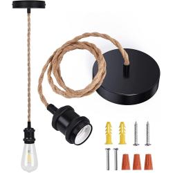 JACKYLED UL Listed Boho Pendant Light Kit, Hemp Rope Light Fixture with Adjustable Hanging Light Cord & E26 E27 Light Socket, Vintage Ceiling Light for DIY Kitchen Island, Bedroom, Farmhouse
