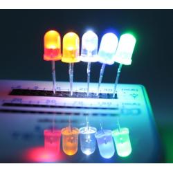 DiCUNO 450pcs (5 Colors x 90pcs) 5mm LED Light Emitting Diode Round Assorted Color White/Red/Yellow/Green/Blue Kit Box