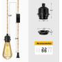 Plug in Pendant Light Cord, Farmhouse Hanging Lights with Plug in Cord, 15FT Hemp Rope Plugin Hanging Light Cord Kit with On/Off Switch, E26 E27 Light SocketCord for HangingLight