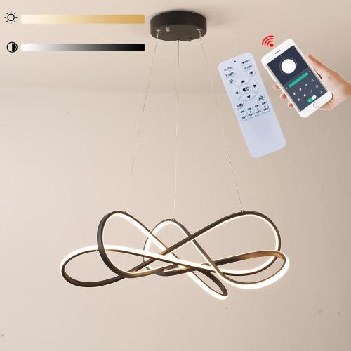 Dimmable with RC Luminaire DIY Pendant Lights Adjustable Suspension Chandelier LED Fixtures for Dining Living Room Kitchen Bedroom Bar (Black, Dia25.6-30x7.9 Inch)