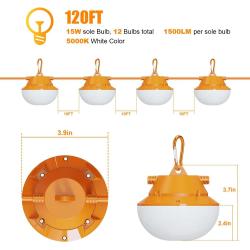 120FT Construction String Lights 180W String Work Light for Construction Jobsites, 18000Lumen Temporary Construction Work Lighting for Wide Application