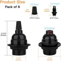 8 Pack E26 E27 Light Sockets, Black Medium Screw Base with Shade Ring, Retro Period Style Edison Lamp Holder, Replacement DIY Making Light Bulb Socket Cover Pendant Lamp Holder Keyless Lamp