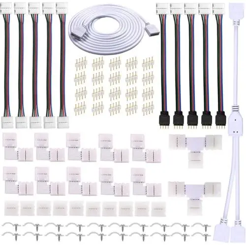 4 Pin LED Strip Connector Kit for 5050 10mm LED Light Strip,Include 8 Types of Solderless Accessories,Provide Most of Parts for DIY Lighting Project
