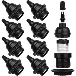 8 Pack E26 E27 Light Sockets, Black Medium Screw Base with Shade Ring, Retro Period Style Edison Lamp Holder, Replacement DIY Making Light Bulb Socket Cover Pendant Lamp Holder Keyless Lamp