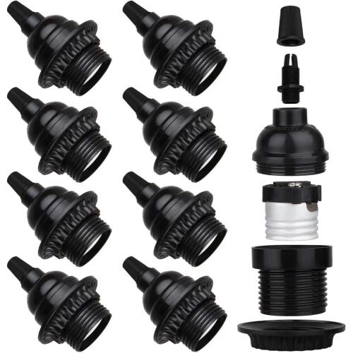 8 Pack E26 E27 Light Sockets, Black Medium Screw Base with Shade Ring, Retro Period Style Edison Lamp Holder, Replacement DIY Making Light Bulb Socket Cover Pendant Lamp Holder Keyless Lamp