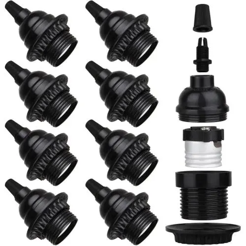8 Pack E26 E27 Light Sockets, Black Medium Screw Base with Shade Ring, Retro Period Style Edison Lamp Holder, Replacement DIY Making Light Bulb Socket Cover Pendant Lamp Holder Keyless Lamp 8 Pack E26 E27 Light Sockets, Black Medium Screw Base with Shade Ring, Retro Period Style Edison Lamp Holder, Replacement DIY Making Light Bulb Socket Cover Pendant Lamp Holder Keyless Lamp