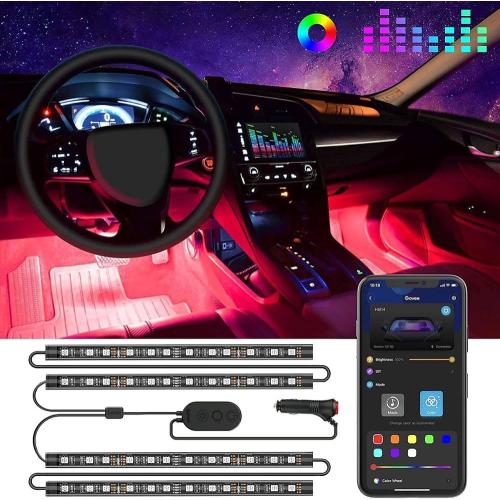 Govee Car LED Lights, Smart Car Interior Lights with App Control, RGB Lights with DIY Mode and Music Mode, 2 Lines Design LED Lights for Cars with Car Charger, 12V
