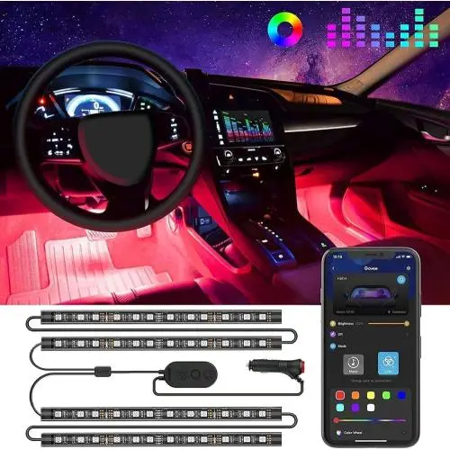 Govee Car LED Lights, Smart Car Interior Lights with App Control, RGB Lights with DIY Mode and Music Mode, 2 Lines Design LED Lights for Cars with Car Charger, 12V Govee Car LED Lights, Smart Car Interior Lights with App Control, RGB Lights with DIY Mode and Music Mode, 2 Lines Design LED Lights for Cars with Car Charger, 12V
