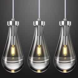 Raindrop Pendant Lights Kitchen Island Set of 3 Teardrop Chrome Hanging Light Fixtures Clear Solid Glass Pendant Light Modern Chandeliers for Dining Room Porch Corridor Living Room