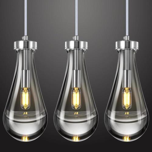 Raindrop Pendant Lights Kitchen Island Set of 3 Teardrop Chrome Hanging Light Fixtures Clear Solid Glass Pendant Light Modern Chandeliers for Dining Room Porch Corridor Living Room