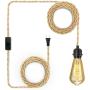 Plug in Pendant Light Cord, Farmhouse Hanging Lights with Plug in Cord, 15FT Hemp Rope Plugin Hanging Light Cord Kit with On/Off Switch, E26 E27 Light SocketCord for HangingLight
