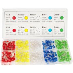 DiCUNO 450pcs (5 Colors x 90pcs) 5mm LED Light Emitting Diode Round Assorted Color White/Red/Yellow/Green/Blue Kit Box