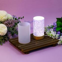 Honoson 3 Pieces Cylinder Light Resin Silicone Mold Set, Include Resin Mold and USB Powered Wooden Lighted Base Stand for DIY Table Candle Desktop Lamp Ornaments(2.5 x 4 Inches)