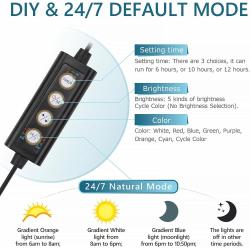 hygger Clip On 24/7 Lighting Aquarium LED Light, 14W Sunrise-Daylight-Moonlight and DIY Mode, Adjustable Timer / Brightness Fish Tank Light with 7 Colors for Planted Tank