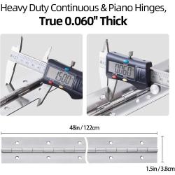 Heavy Duty Piano Hinge 48 Inch x 1.5 Inch thickness 0.06 inch Stainless Steel Continuous & Piano Hinges with Holes, 1.5 inch open width, Screw included