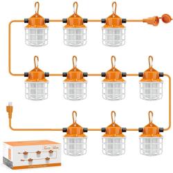 NS 100FT Construction String Lights 150W LED Industrial Grade 15000LM Super Bright for Construction Sites, Temporary Work, Renovation, Jobsite,and All Outdoor Lighting, with 10 Bulbs and Climbing Hook