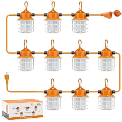 NS 100FT Construction String Lights 150W LED Industrial Grade 15000LM Super Bright for Construction Sites, Temporary Work, Renovation, Jobsite,and All Outdoor Lighting, with 10 Bulbs and Climbing Hook