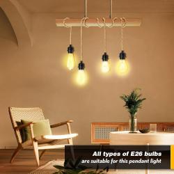 Plug in Pendant Light Cord, Farmhouse Hanging Lights with Plug in Cord, 15FT Hemp Rope Plugin Hanging Light Cord Kit with On/Off Switch, E26 E27 Light SocketCord for HangingLight