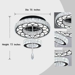 Flashing God Dia 16" Crystal Small Chandelier Crystal Black Ceiling Light Fixtures LED Flush Mount Ceiling Light for Living Room Bedrooms Dining Room Dimmable 2700k 4500k 6000k