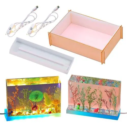 Resin Silicone Molds, Rectangle Light Resin Molds with Lighted Silicone Resin Molds Base Stand and USB Powered Light for DIY Epoxy Resin Casting Craft Home Decorations