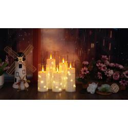 Kakoya Flameless Candle Battery Operated, 5 Acrylic Flickering LED Candles With Remote Control, Flameless Pillar Candle With Embedded Star String, Home Decor Halloween Christmas Ambience Wedding Decoration, Home Decorationakoy