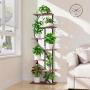[7 Tiered | Metal] 7 Tiered Metal 59" Tall Plant Stand with Grow Light Indoor | Corner Shelves, Pot Rack, Full Spectrum Growth Lamp | for Living Room, Patio, Bedroom, Balcony Decor, Brown, S-Shaped Flower Display Stand