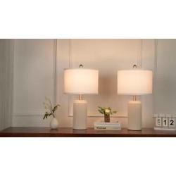 [Ceramic Table Lamps] 2 Modern Ceramic Table Lamps | Set of 23.5in Lamps for Living Room, Farmhouse Vintage Bedside Table Lamps with White Linen Shade, Rustic Bedroom Ceramic Lamps for Nightstand Home Office End Table Dorm