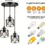 Adjustable Black 3-Light Vintage Industrial Ceiling Fixture - Matte Metal Finish, Geometric Pendant Light with E27 Base - Ideal for Kitchen, Dining Room, Hallway (Bulbs Not Included), Kitchen Decor
