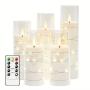 Kakoya Flameless Candle Battery Operated, 5 Acrylic Flickering LED Candles With Remote Control, Flameless Pillar Candle With Embedded Star String, Home Decor Halloween Christmas Ambience Wedding Decoration, Home Decorationakoy