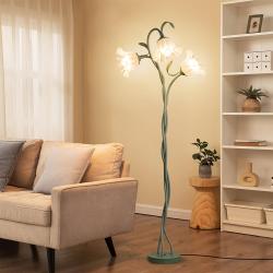 [Art Deco Flower Floor Lamp] 1pc Art Deco Flower Floor Lamp - 3-Color Temperature LED, Flexible Arm, Adjustable Lighting - Matte Metal & Plastic, Button Control, 110V-130V US Plug, Includes 3 Bulbs