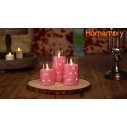 3pcs Pink Flickering Flameless LED Candles | Battery Operated | Romantic | Home Decor, Christmas, Weddings, Valentine’s Day, Parties | Lightweight & Sturdy Design, Includes Remote, Clear Plexiglass Shell